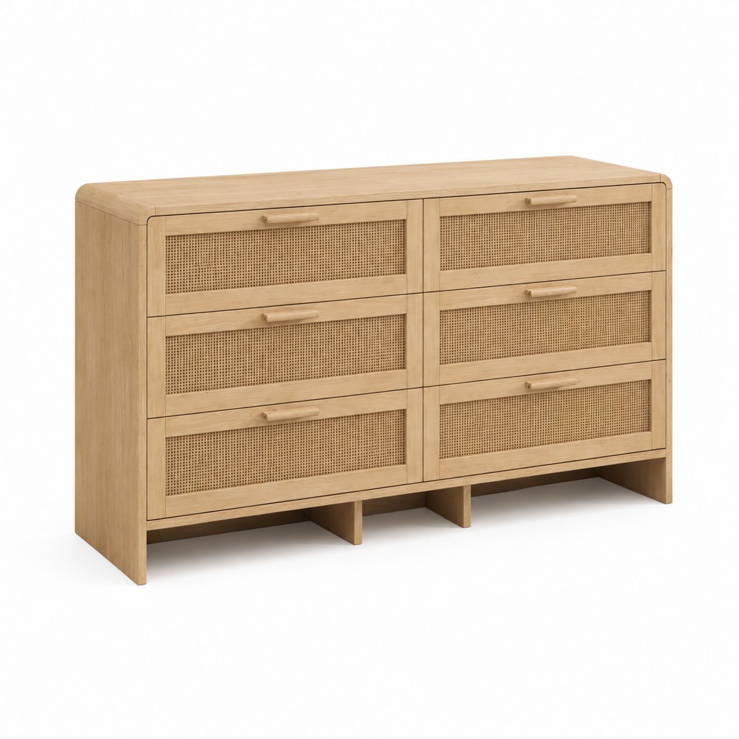Kommode Massivholz Rattan 6 Schubladen Natur 120x40x80cm-nortrivoqelz