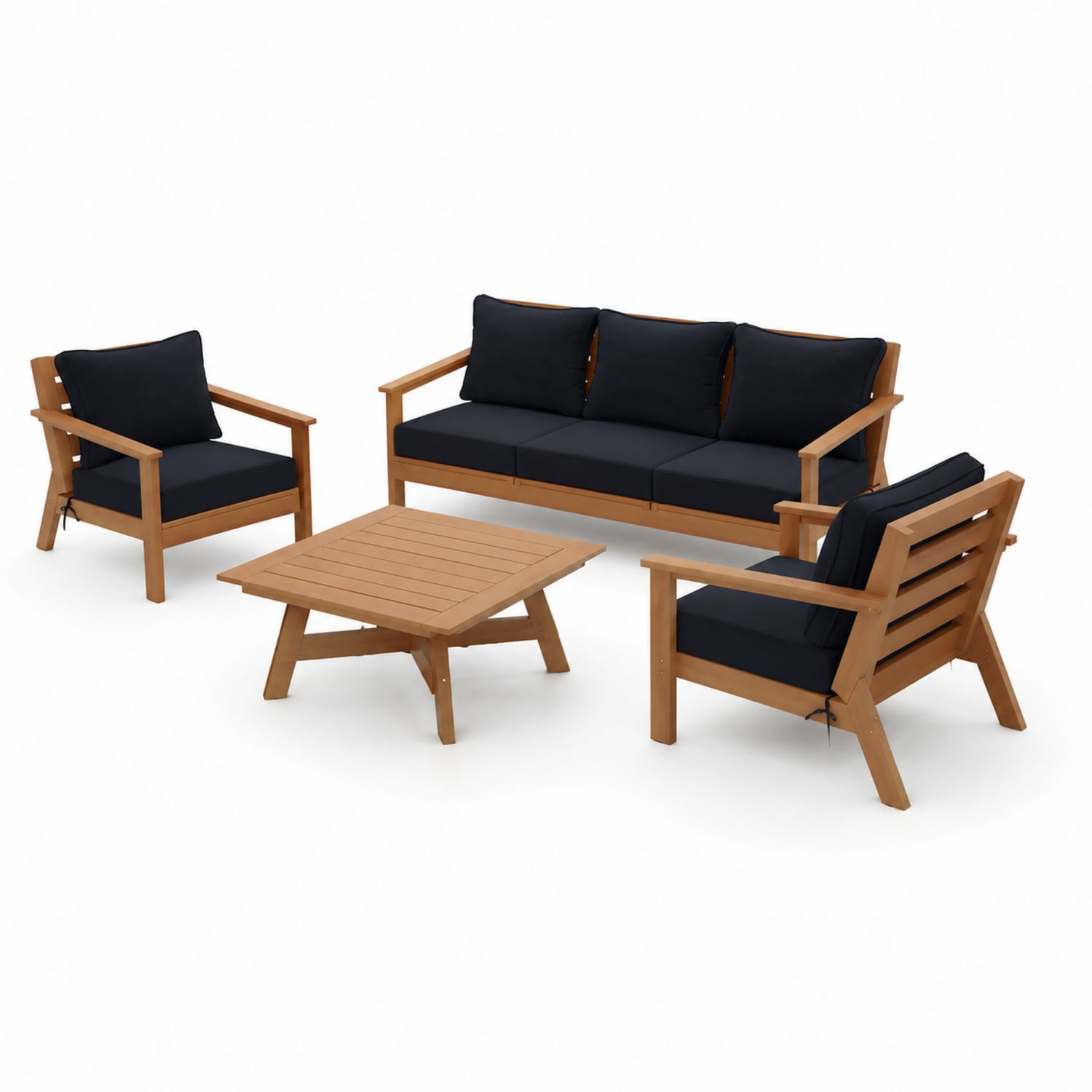 Gartenmöbel Set aus Akazienholz mit Dunkelblauen Kissen-nortrivoqelz