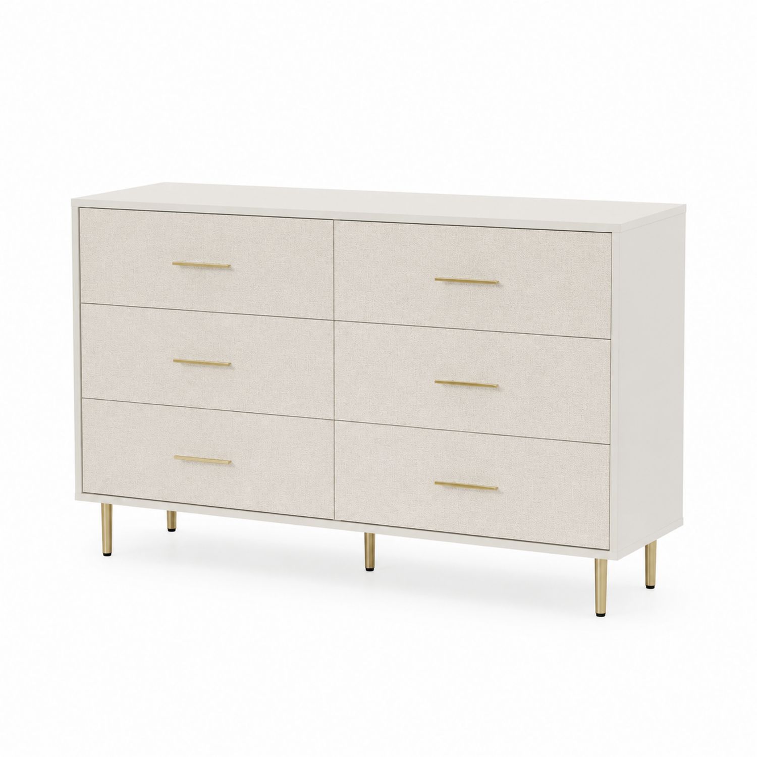 Kommode mit 6 Schubladen aus MDF und Metall in Beige und Gold-nortrivoqelz