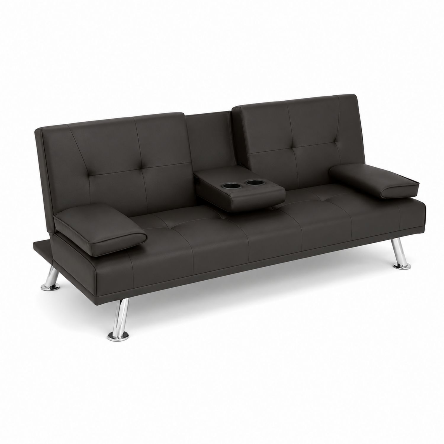 Schlafsofa Kunstleder Dunkelbraun mit Getränkehaltern-nortrivoqelz