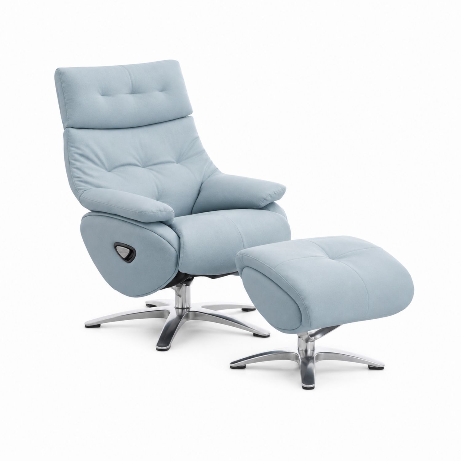 Relaxsessel mit Hocker aus Stoff in Hellblau-nortrivoqelz