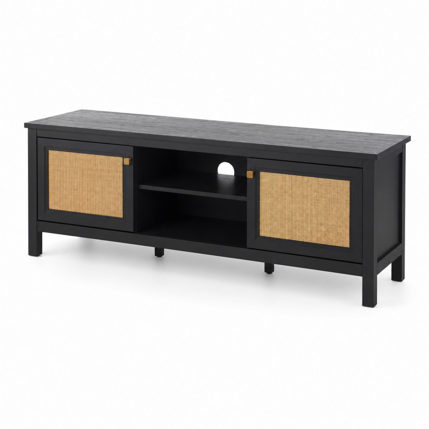 TV-Schrank MDF und Rattan Schwarz/Natur-nortrivoqelz