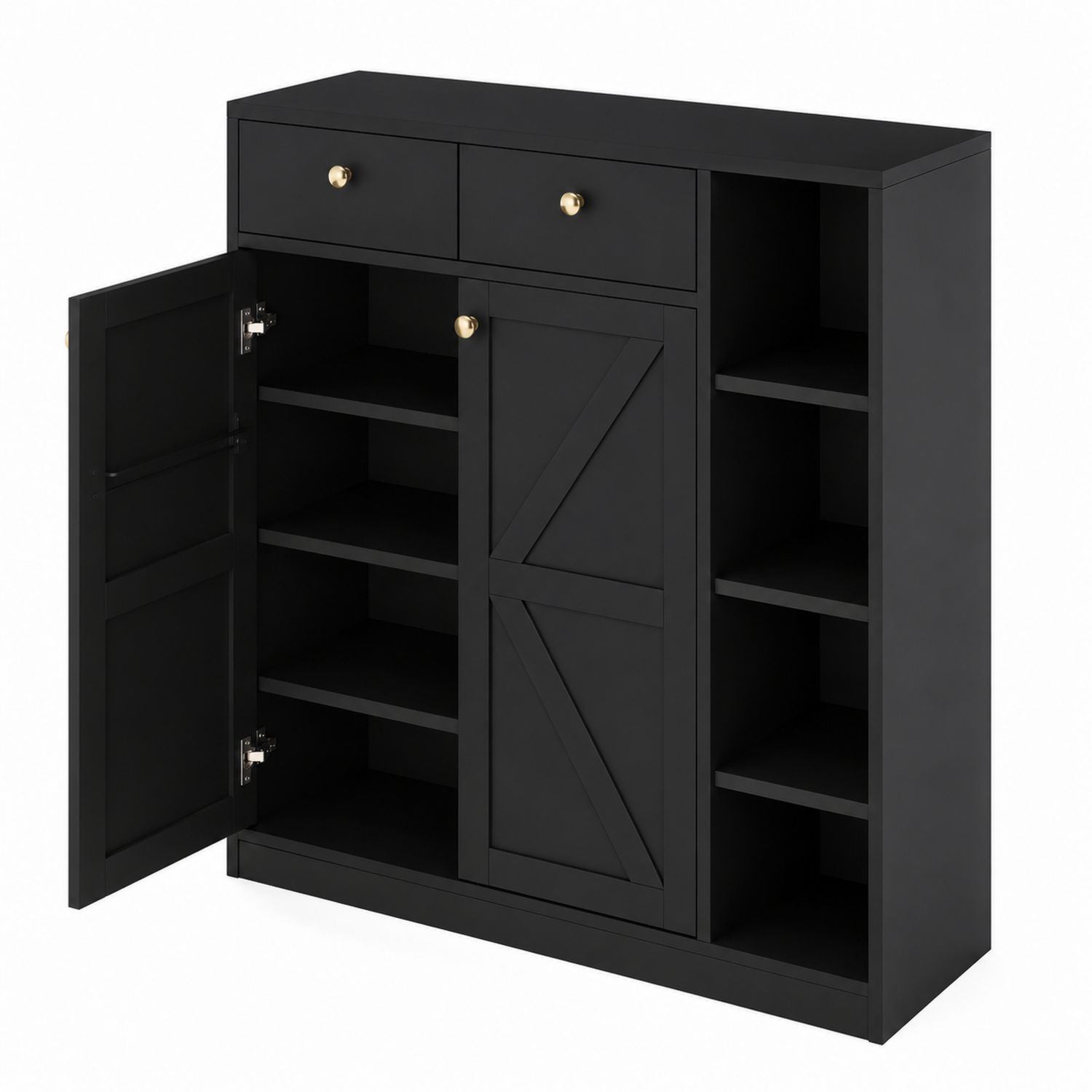 Schuhschrank Holz Schwarz mit Türen und Schubladen 110x35x105cm-nortrivoqelz