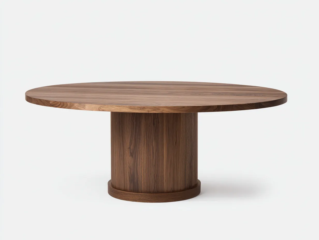 Couchtisch Walnussoptik 125x125x45 cm - rund - zylindrischer Sockel für das Wohnzimmer