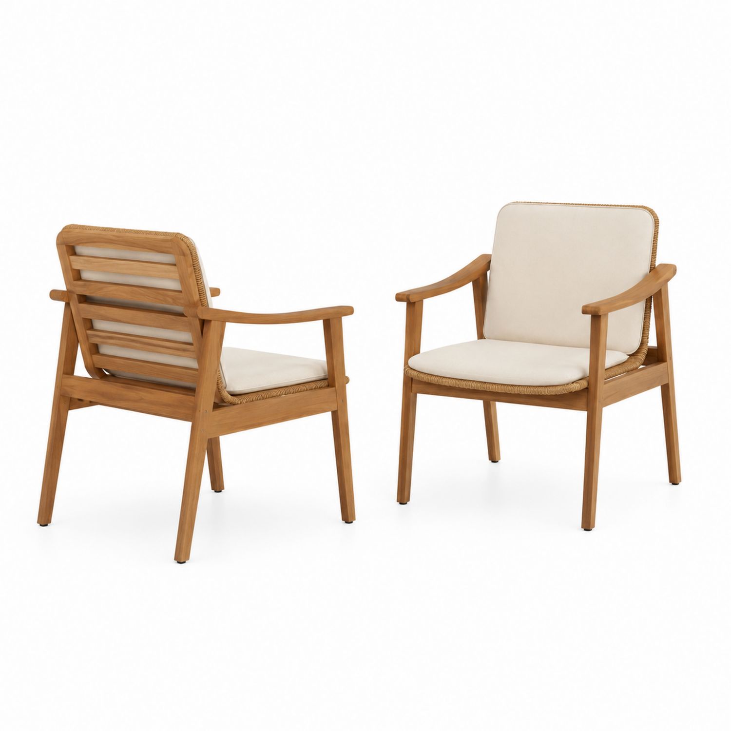 Outdoor-Stuhl Set aus Holz mit Kissen Beige