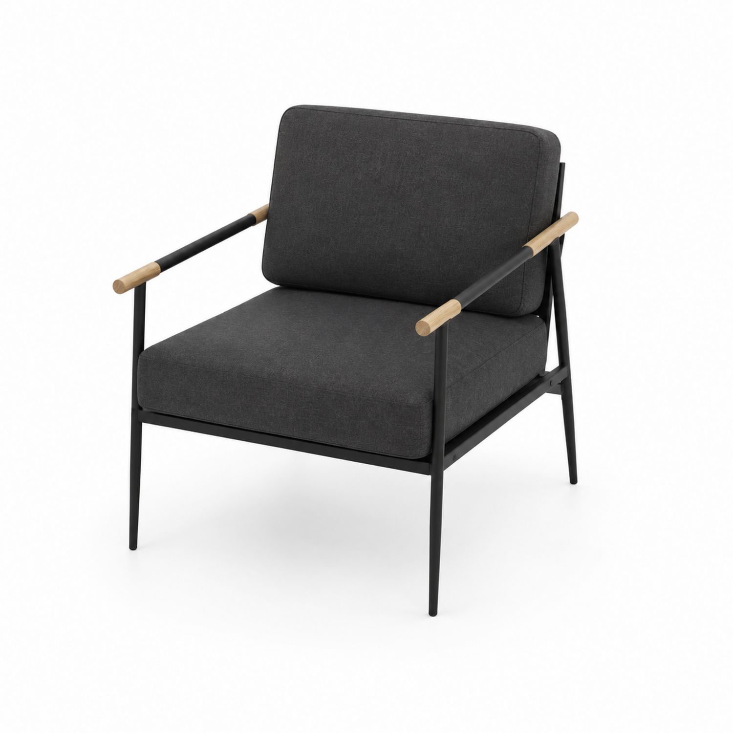 Lounge Sessel Polyester Metall Holzarmlehnen Dunkelgrau