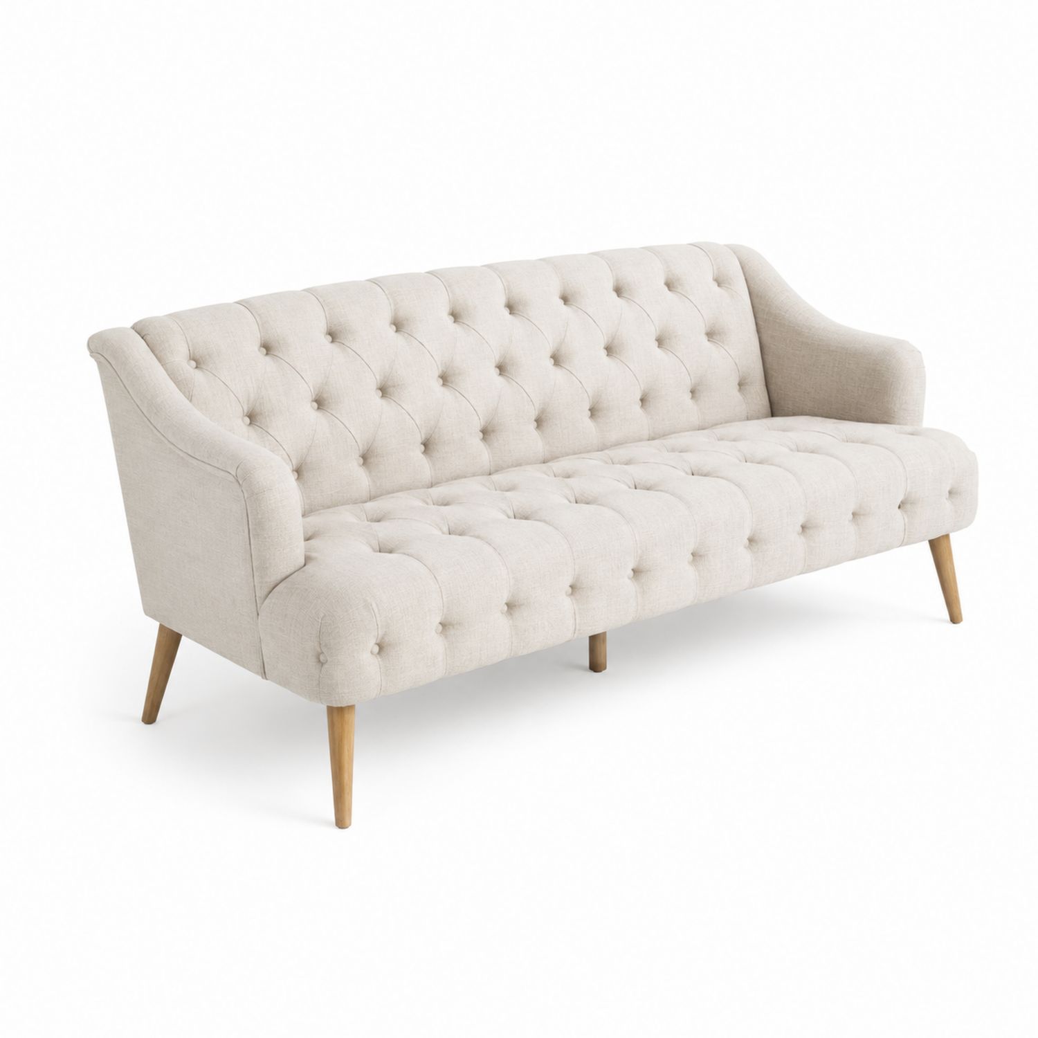 3-Sitzer Sofa Leinen Beige mit Holzbeinen