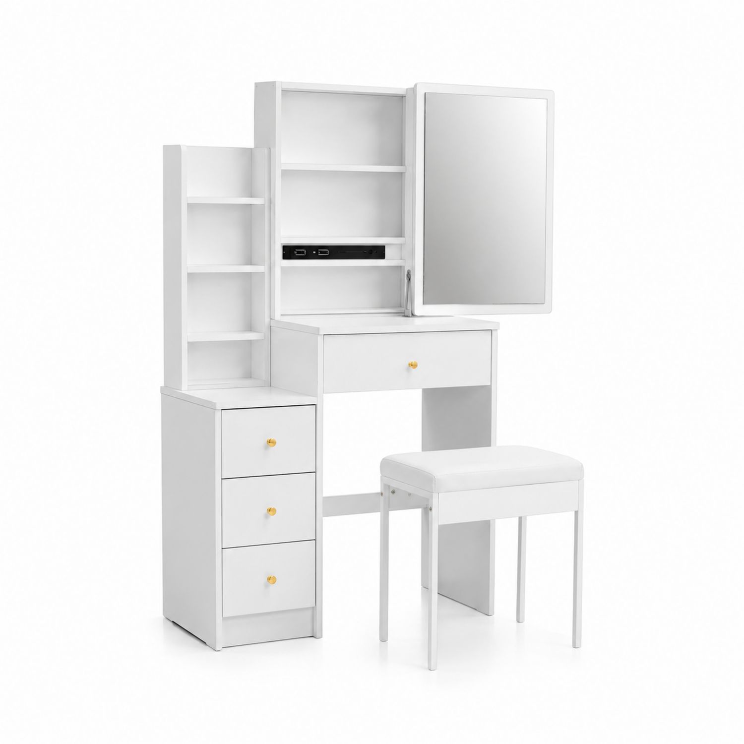 Schminktisch Set mit Spiegel und Hocker Weiß Holz