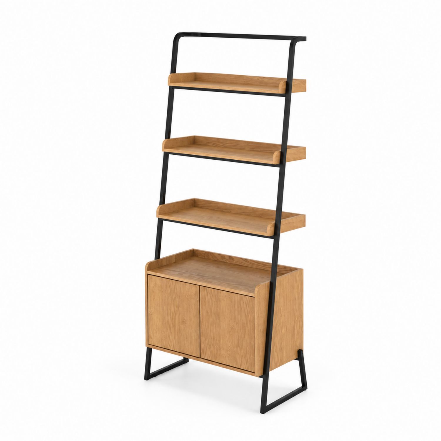 Regal mit 4 Böden und Schrank Holz und Metall Natur/Schwarz