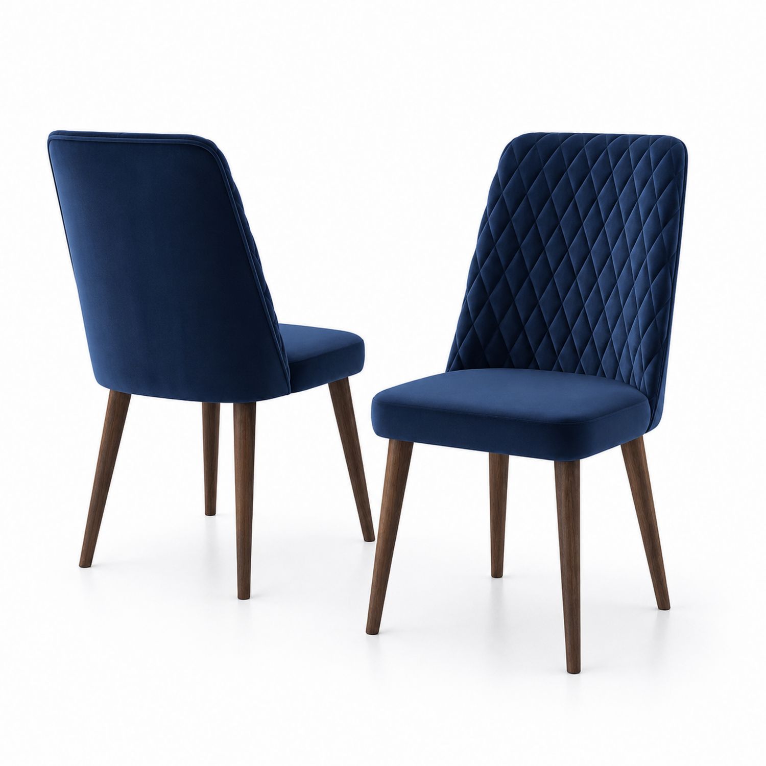 Esszimmerstuhl Set aus Samt Blau mit Holzbeinen