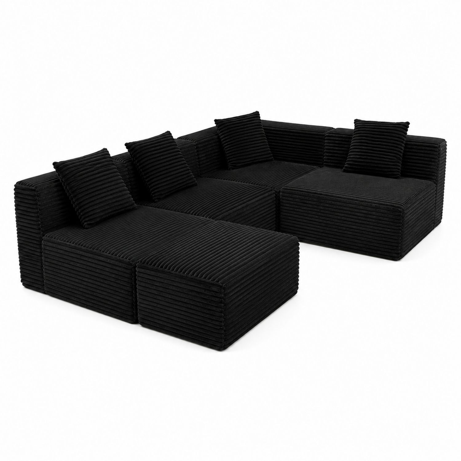 Modulares Cord-Sofa Set L-Form Cordstoff Schwarz