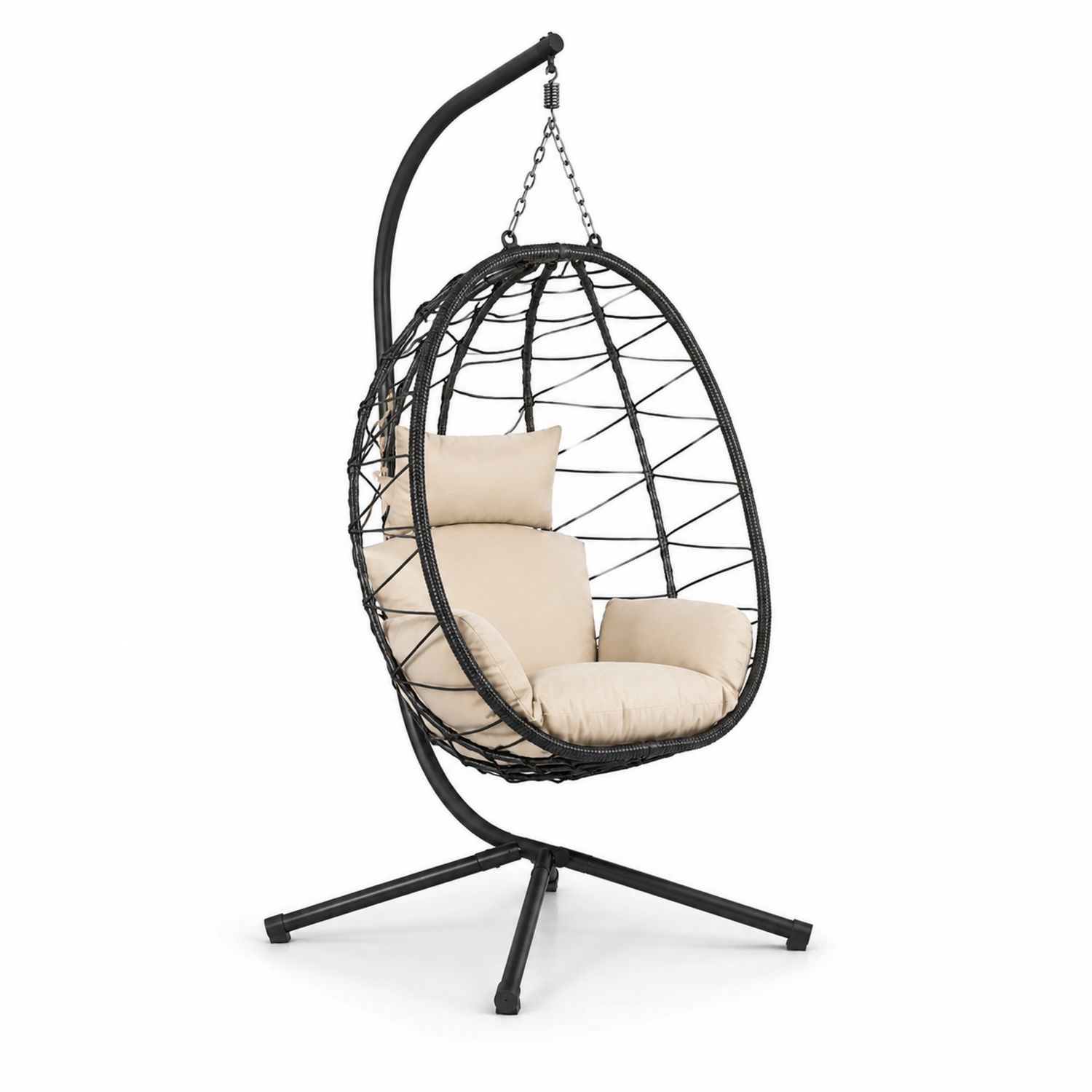 Hängesessel Polyethylen Rattan Stahlgestell Beige Kissen
