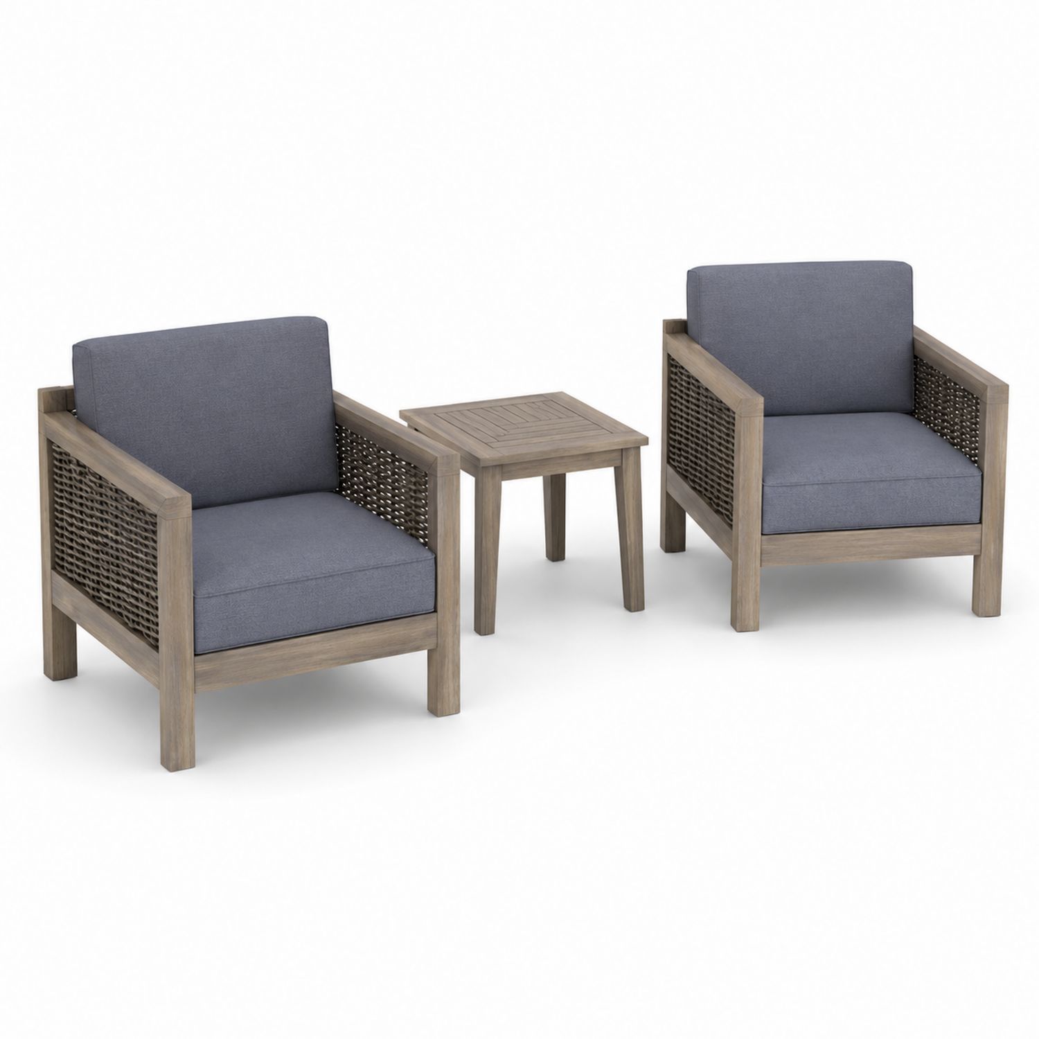 Gartenmöbel Set mit 2 Stühlen und Tisch aus Akazienholz in Grau