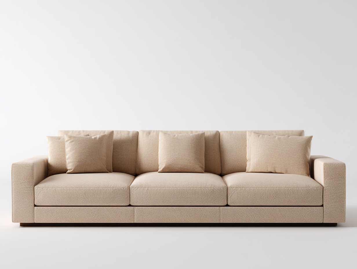 Canapé 3 places - tissu-bois - 240x90x76 cm - beige-marron foncé - design moderne-Zilosodecor