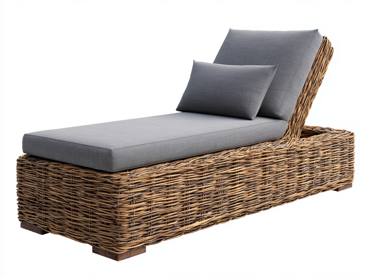 Bain de soleil - rotin-textile-bois - 201x75x86 cm - gris-beige naturel - style naturel-Zilosodecor
