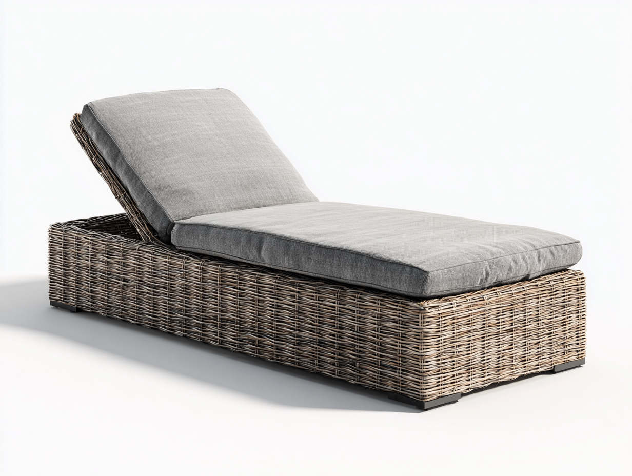 Bain de soleil - résine tressée-textile - 200x72x86 cm - gris-beige naturel - design naturel-Zilosodecor