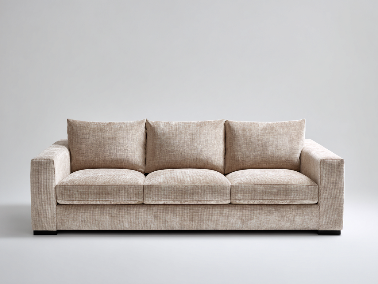 Canapé 3 places - tissu-bois - 236x88x75 cm - beige-noir - design moderne-Zilosodecor