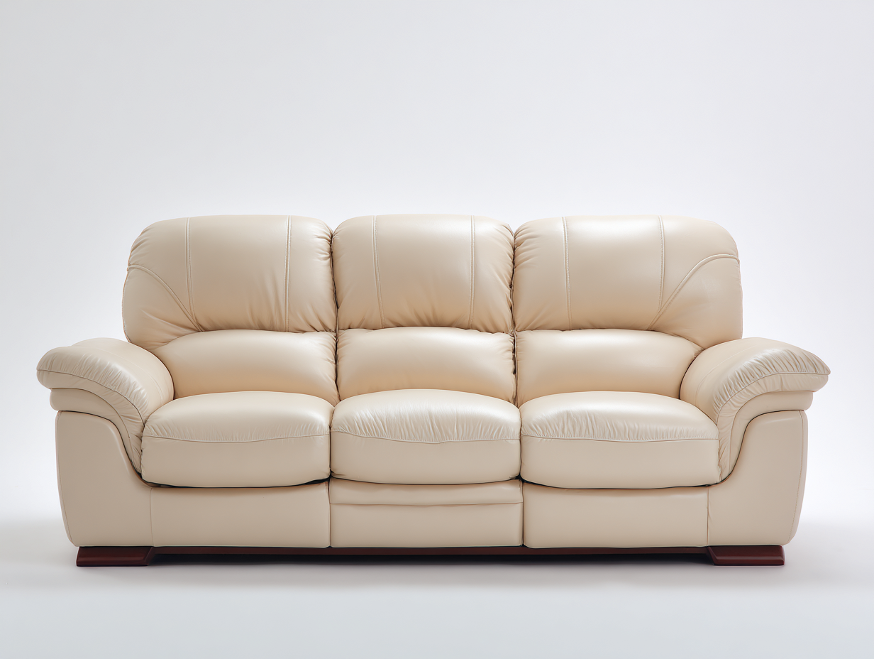 Canapé 3 places - cuir-bois - 234x94x80 cm - beige-marron foncé - design classique-Zilosodecor