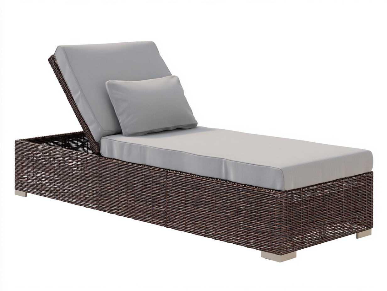 Bain de soleil - résine tressée-textile-métal - 203x74x87 cm - gris clair-brun foncé-beige - style contemporain-Zilosodecor