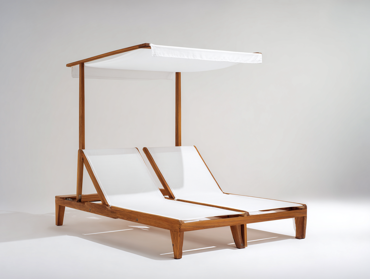 Bain de soleil - bois-textile - 210x165x205 cm - blanc-bois naturel - style resort-Zilosodecor