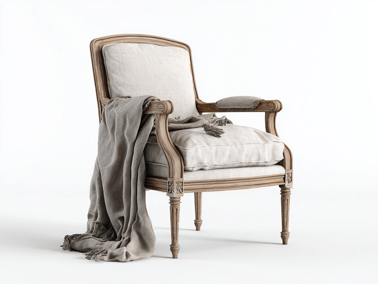 Fauteuil - bois-tissu - 98 x 76 x 96 cm - beige-bois naturel - style classique-Zilosodecor