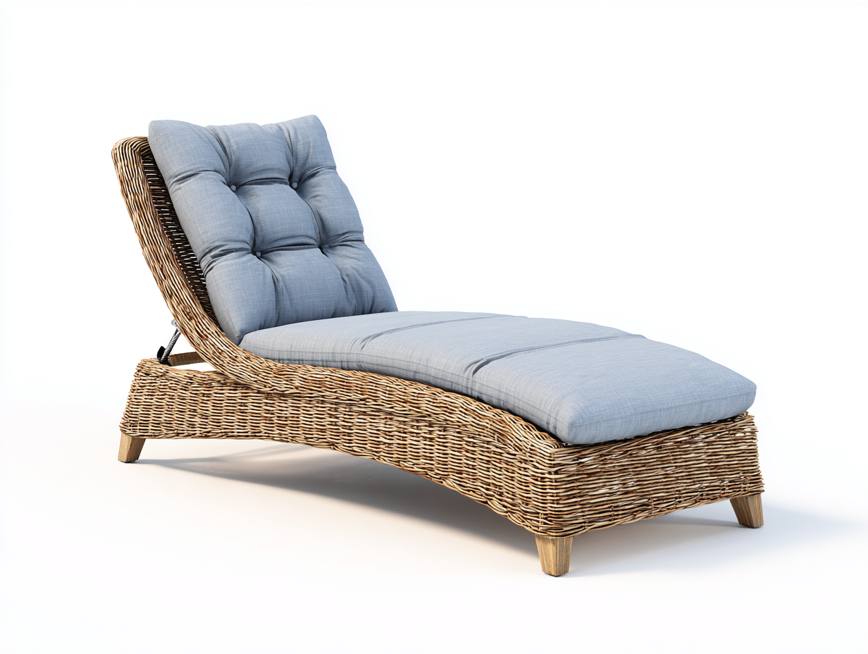 Bain de soleil - rotin-textile - 200x76x90 cm - gris clair-beige naturel - style naturel-Zilosodecor