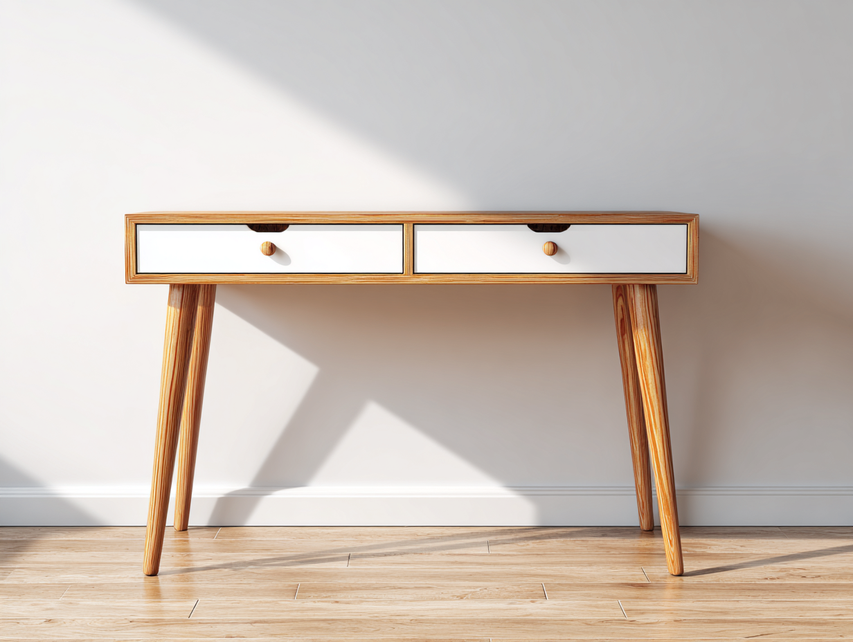 Bureau - bois - 118x48x78 cm - blanc-bois naturel - scandinave-Zilosodecor