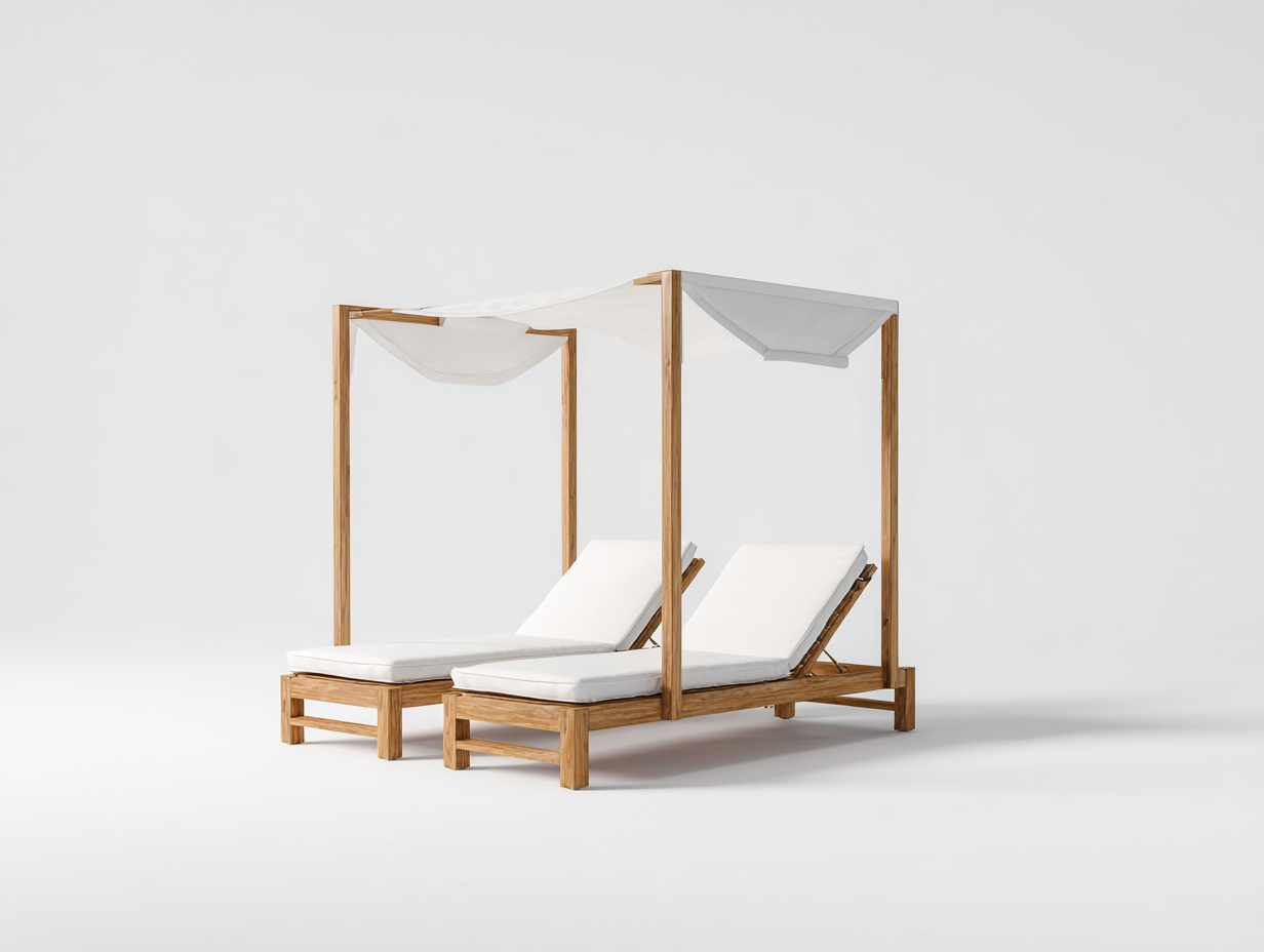 Bain de soleil - bois-textile - 230x180x210 cm - blanc-bois naturel - style resort-Zilosodecor