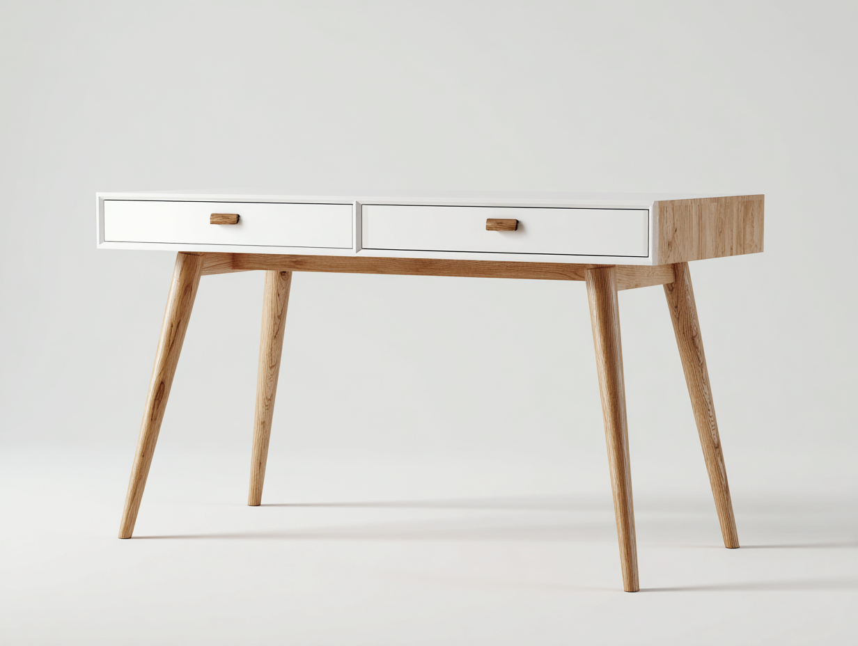 Bureau - bois - 124x52x76 cm - blanc-bois naturel - scandinave-Zilosodecor