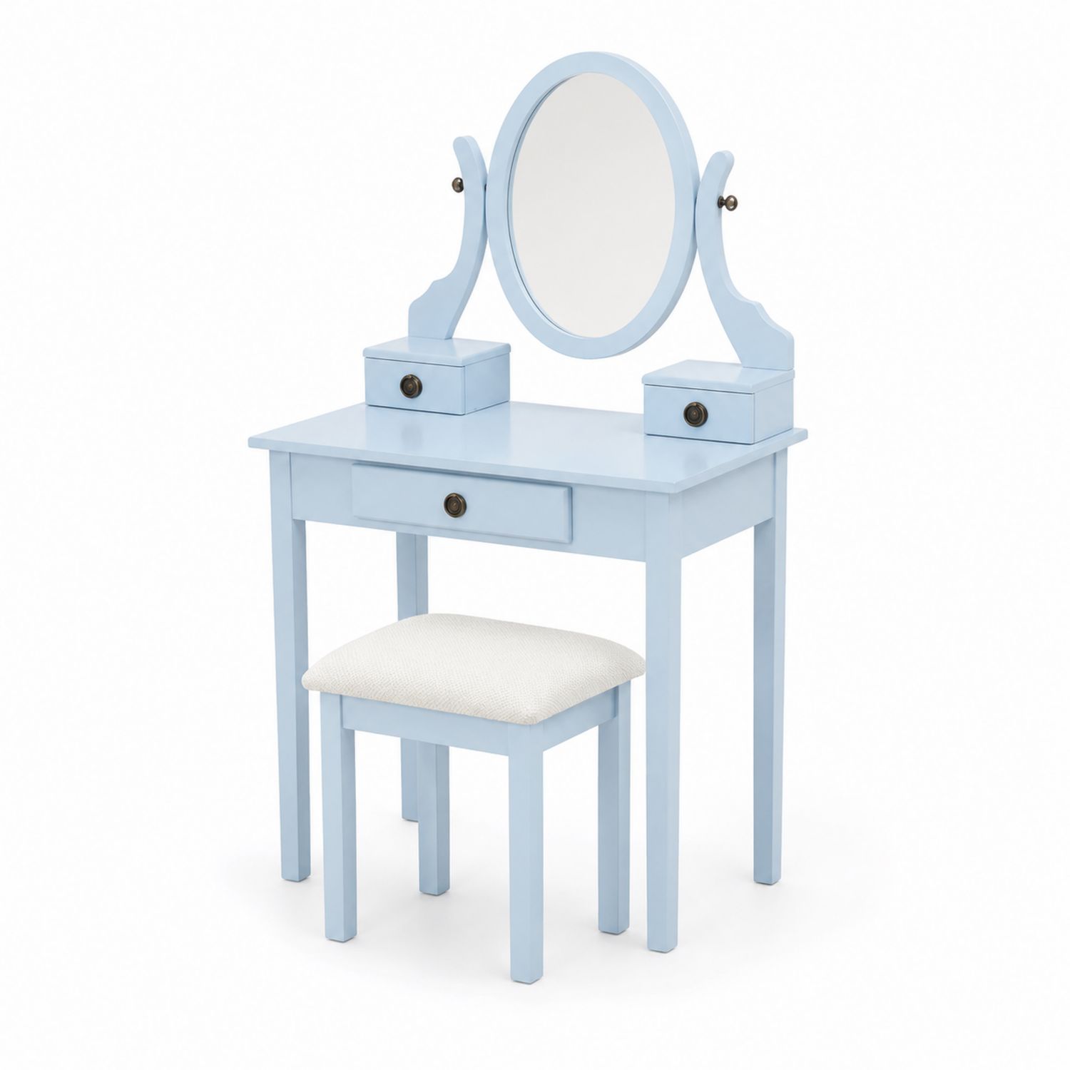 Holz Kinder Schminktisch Set mit Spiegel und Hocker in Hellblau-Sylverdonq