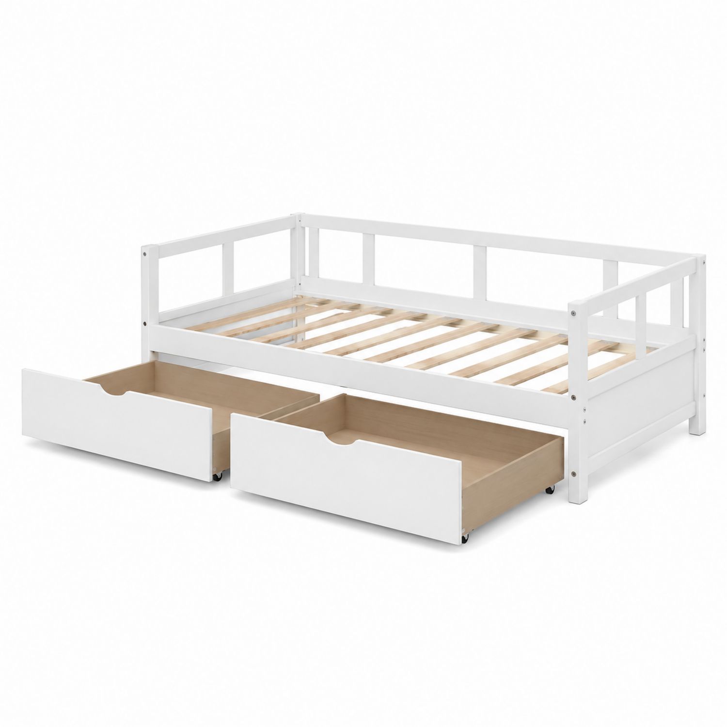 Einzelbett mit Schubladen Kiefernholz 200x90 cm Weiß-Sylverdonq