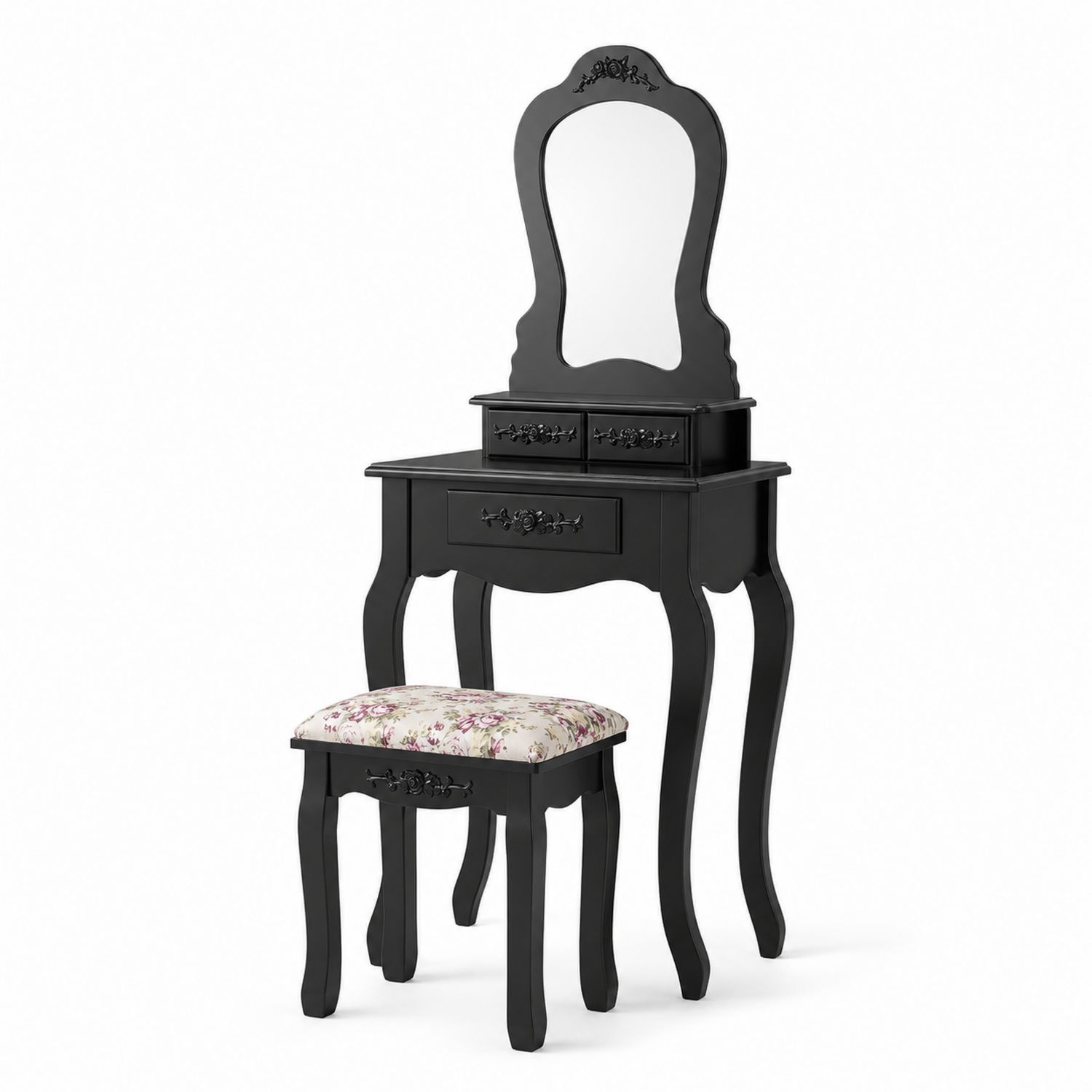 Schminktisch Set mit Spiegel und Hocker Holz Schwarz-Sylverdonq