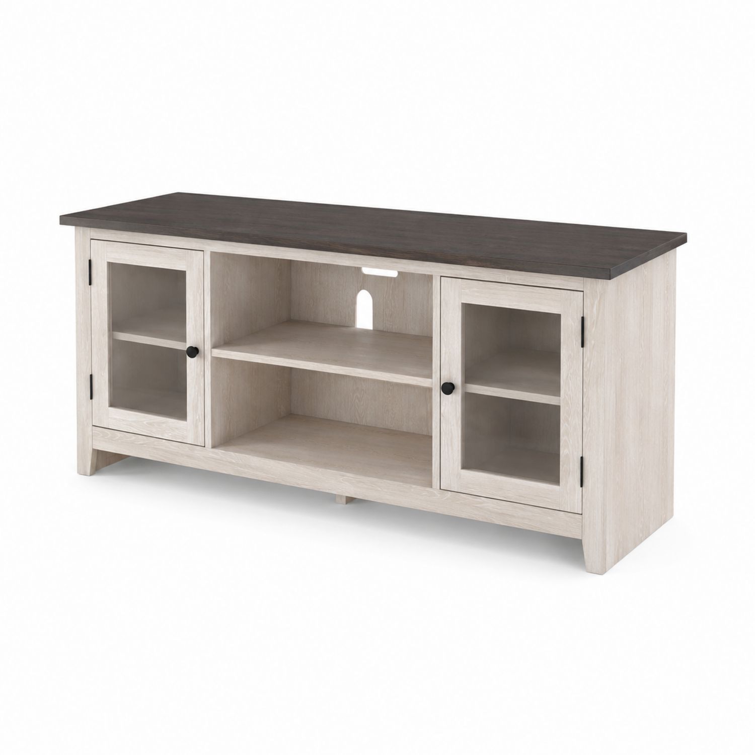 TV-Möbel MDF mit Glastüren 140x40x60 cm Weiß/Braun-Sylverdonq