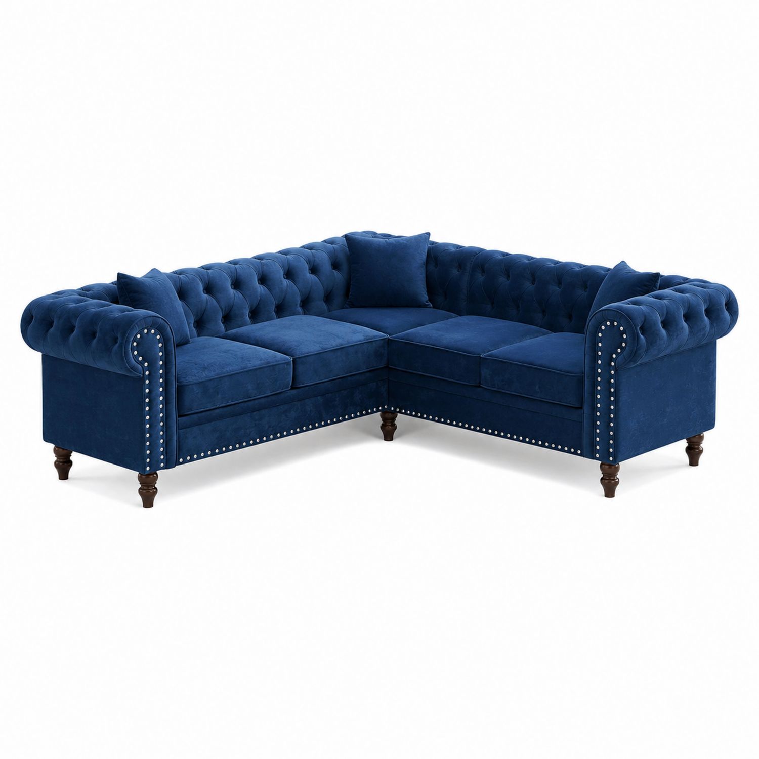 Ecksofa Chesterfield L-Form Samt Blau-Sylverdonq