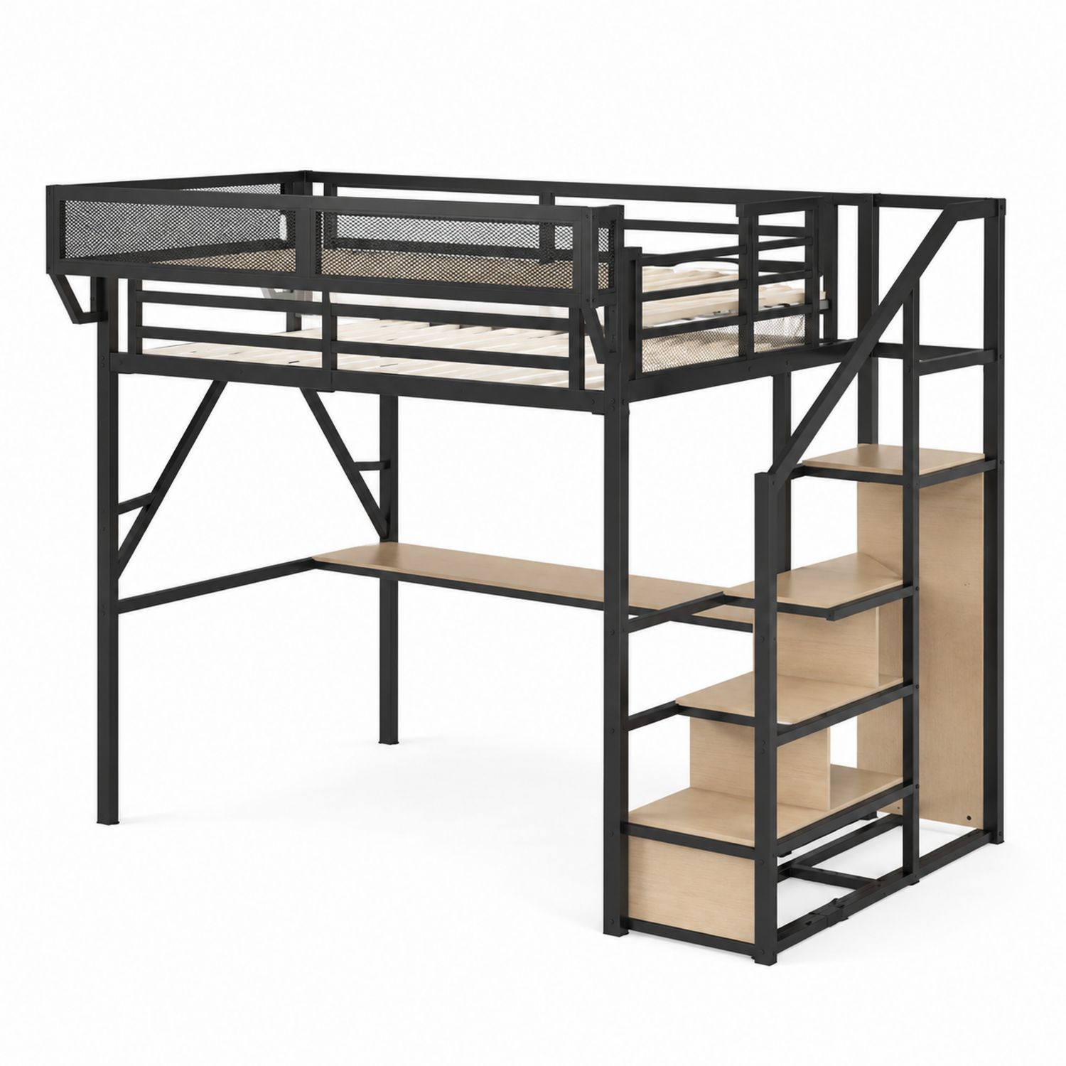 Hochbett mit Schreibtisch Stahlrahmen 200x90cm Schwarz-Sylverdonq