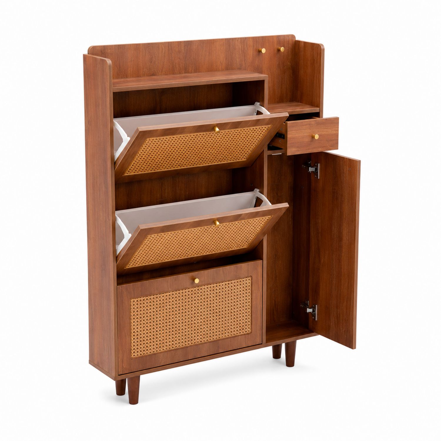 Schuhschrank Holzimitat mit Rattan-Körbe 100x80x35 cm Braun-Sylverdonq