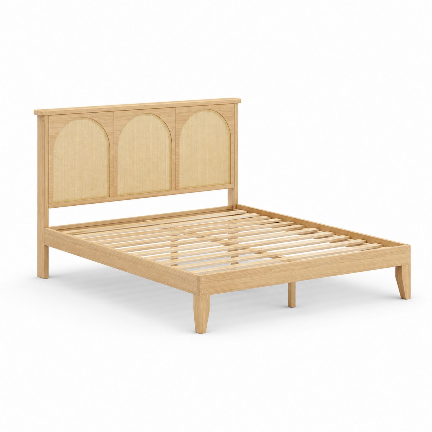 Holzbettgestell mit Kopfteil aus Rattan, 200x160 cm, Eiche Natur-Sylverdonq