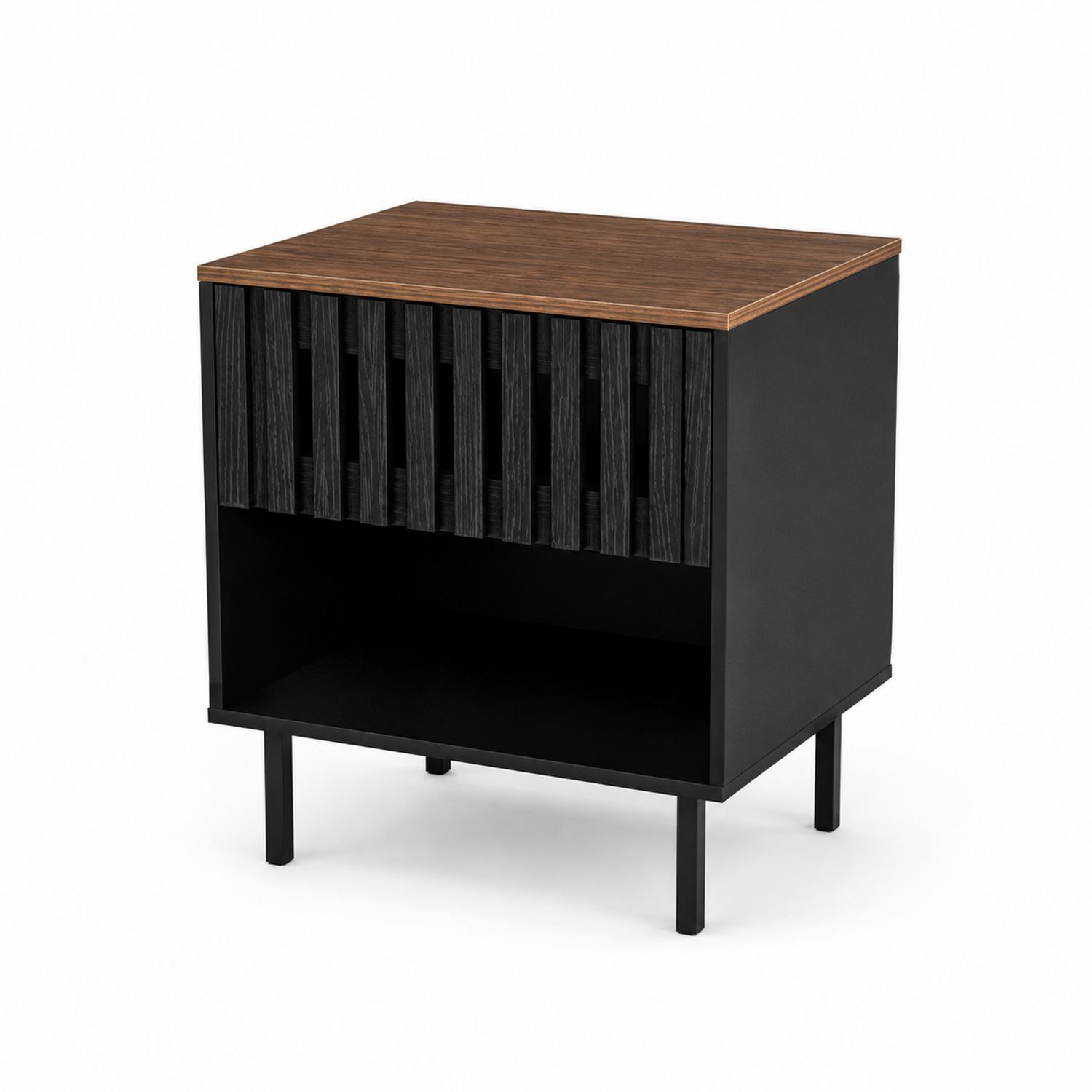 Nachttisch Holzfurnier mit Metallgestell 50x40x60cm Schwarz/Dunkelbraun-Sylverdonq