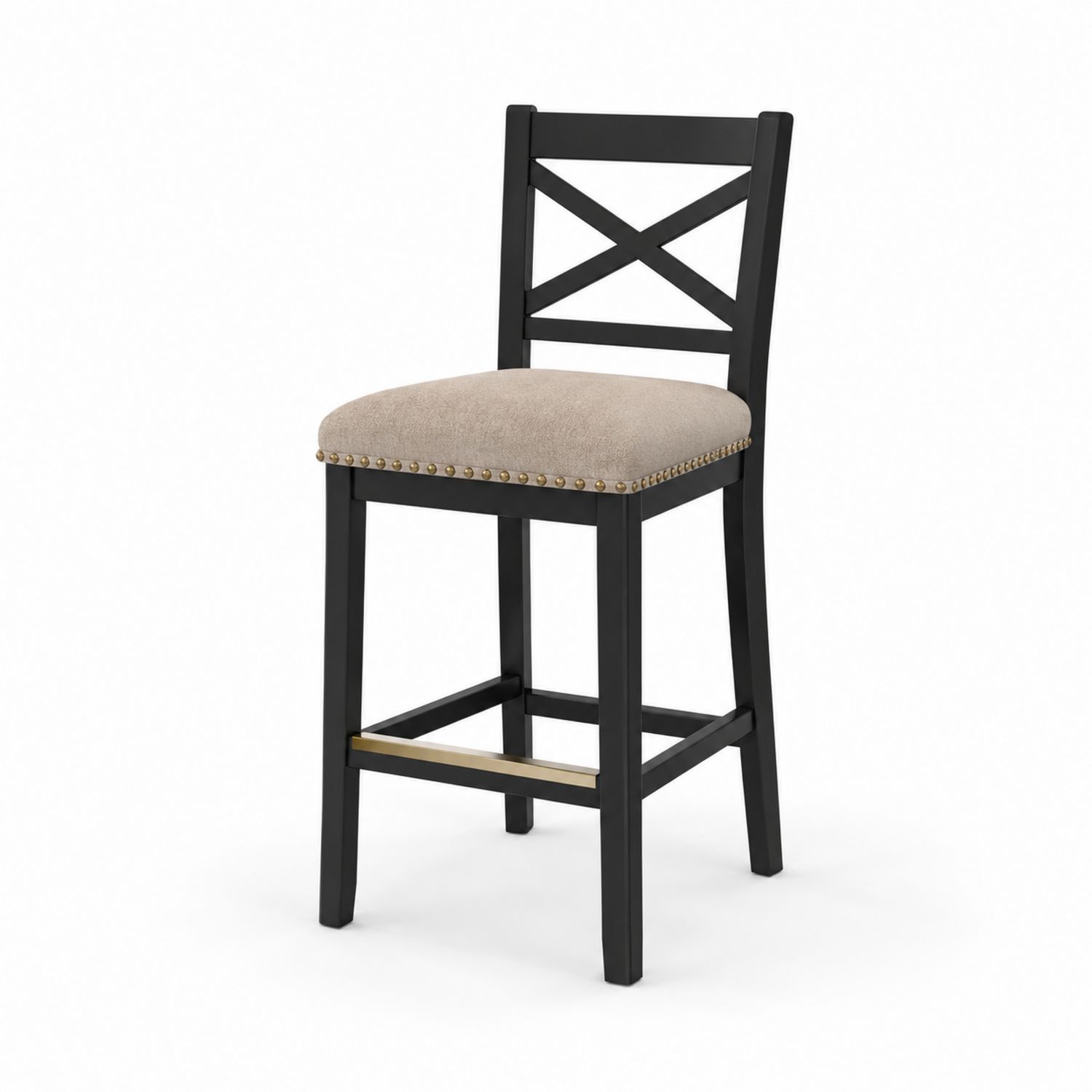 Barhocker Massivholzrahmen Polyester Schwarz/Beige 110cm-Sylverdonq