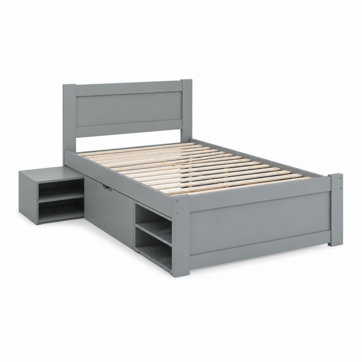 Holzbett mit Nachttisch 200x90 cm Grau-Sylverdonq