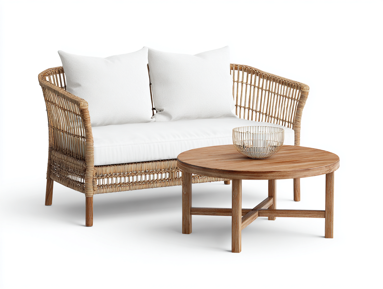Divani da esterno - rattan-tessuto-legno - 158x78x82 cm - naturale-bianco - naturale-Tavomohome
