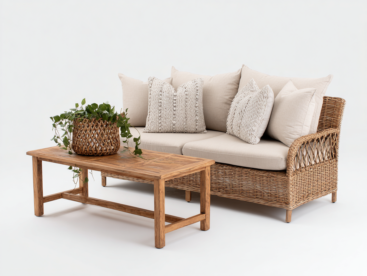 Divani da esterno - rattan-legno-tessuto - 184x84x76 cm - naturale-beige - boho naturale-Tavomohome