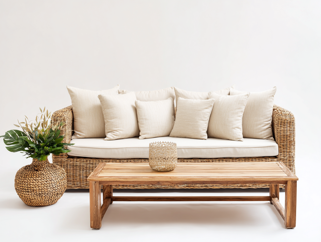 Divani da esterno - rattan-legno-tessuto - 214x84x76 cm - naturale-beige - boho-Tavomohome