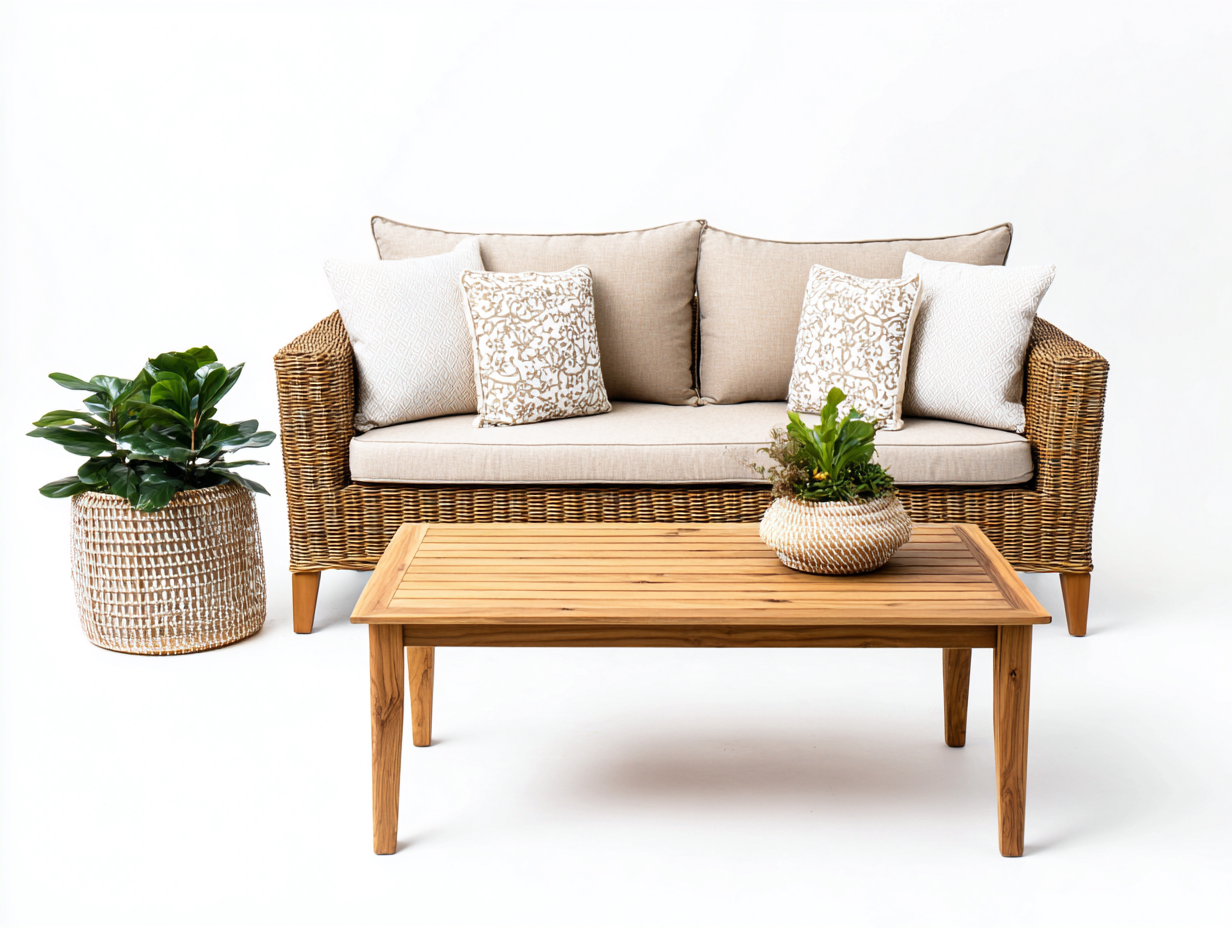 Divani da esterno - rattan-legno-tessuto - 196x82x75 cm - naturale-beige - naturale-Tavomohome