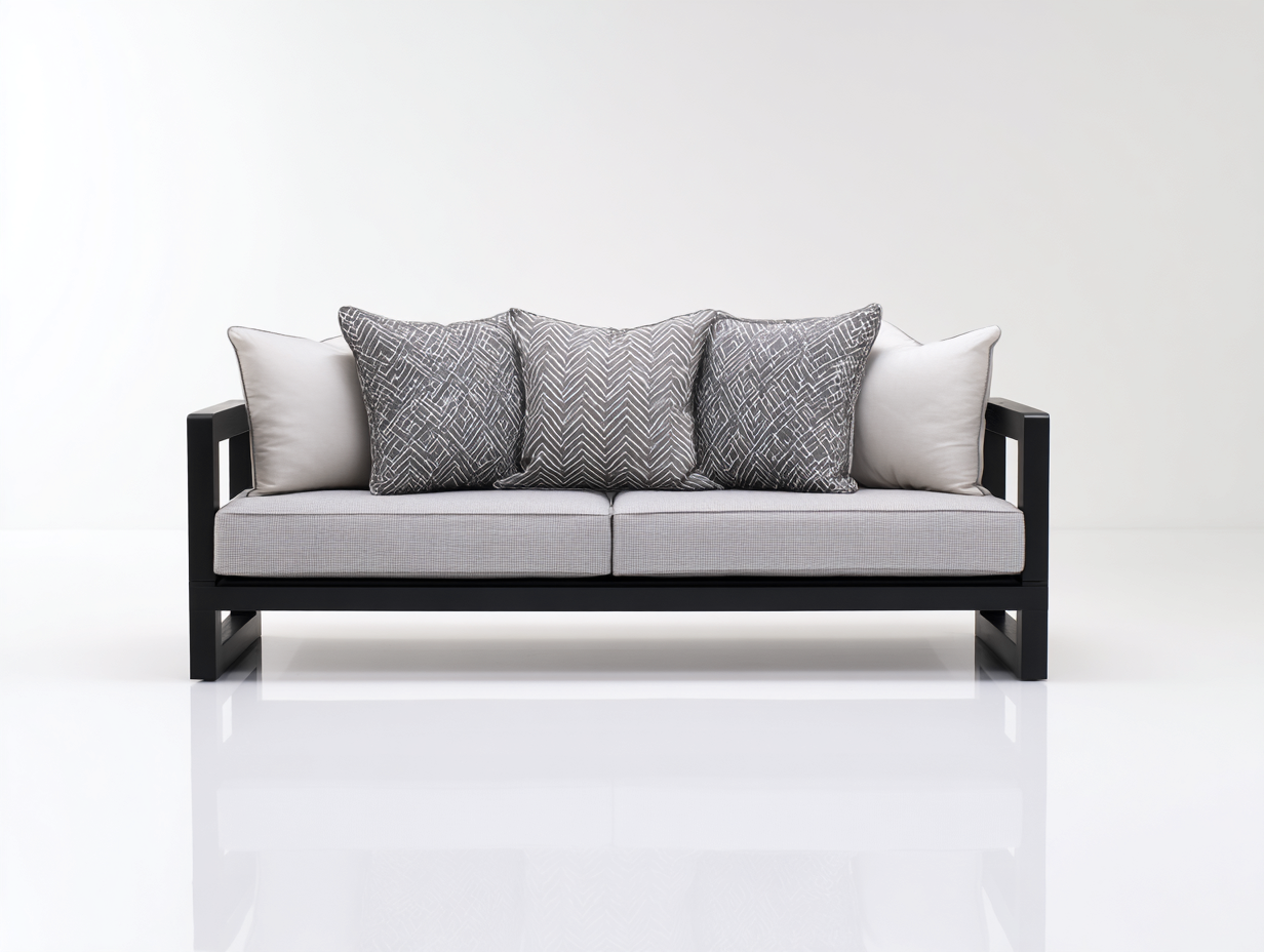 Divani da esterno - metallo-tessuto - 206x82x72 cm - nero-grigio - moderno-Tavomohome