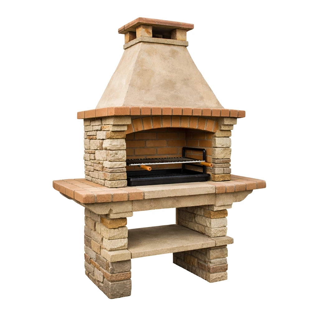 Barbecue da esterno in pietra e mattoni 110x60x210 cm-LUXEDREAMSPACE