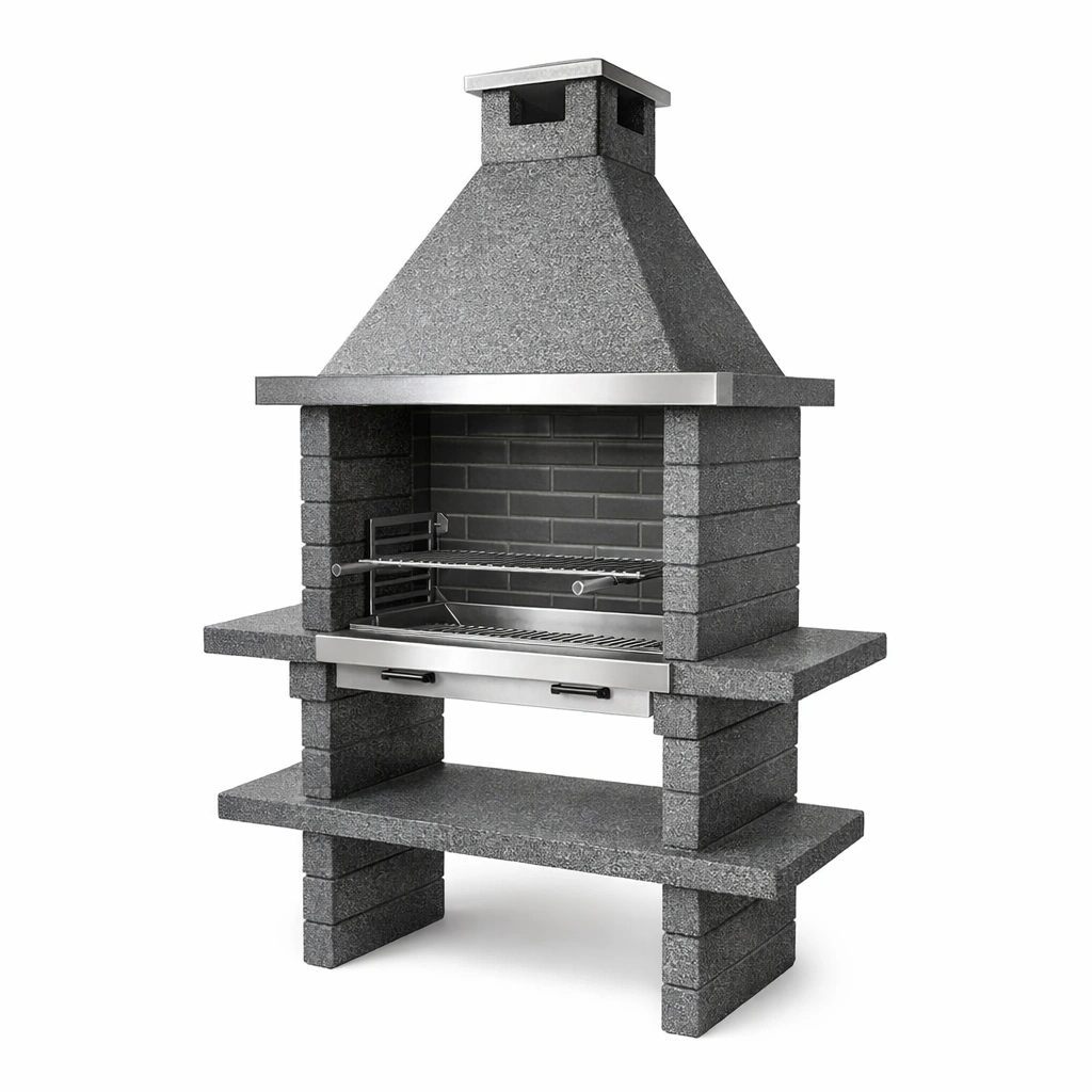 Barbecue da giardino in cemento e acciaio inox 90x60x190 cm grigio-LUXEDREAMSPACE