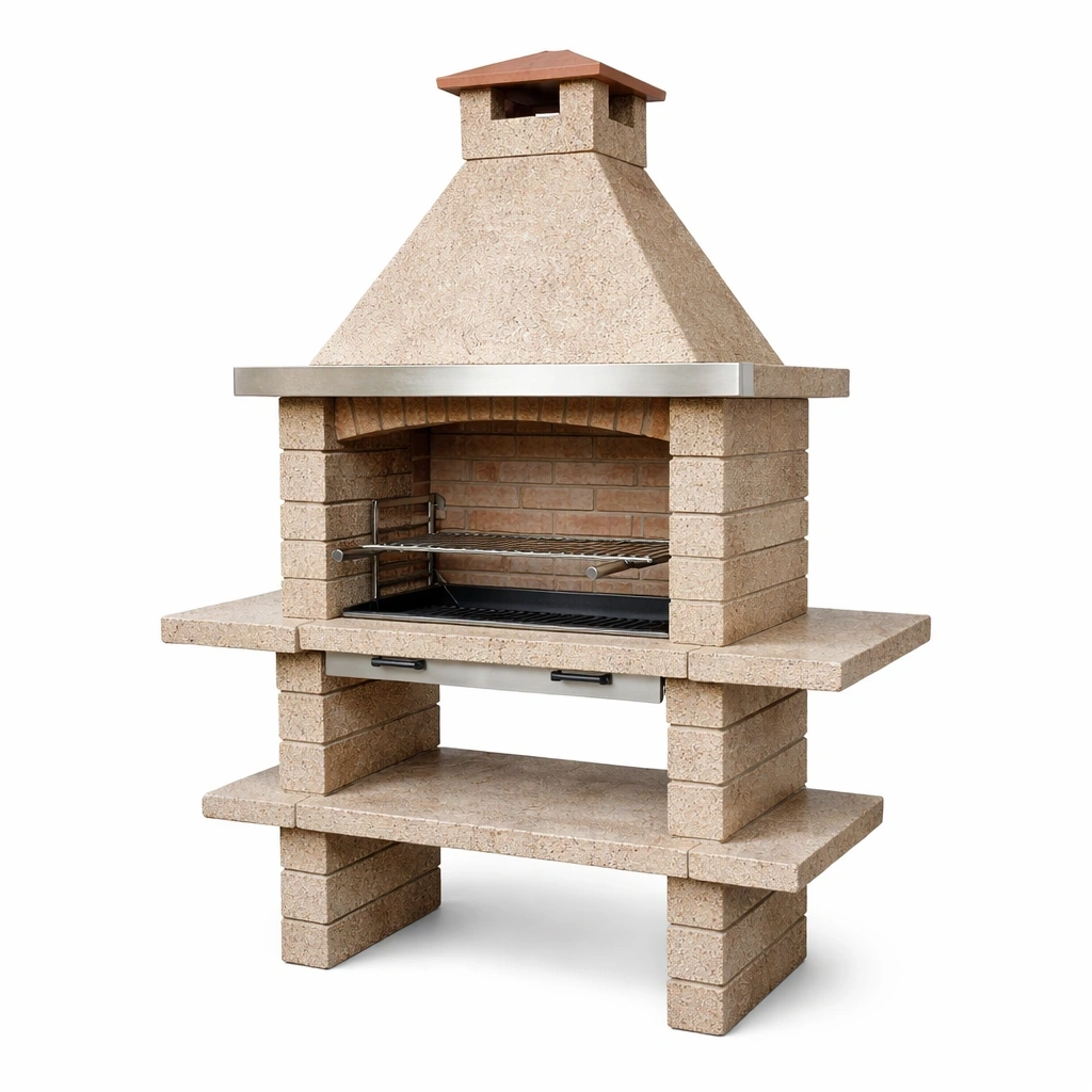 Barbecue da giardino in pietra con acciaio inox-LUXEDREAMSPACE