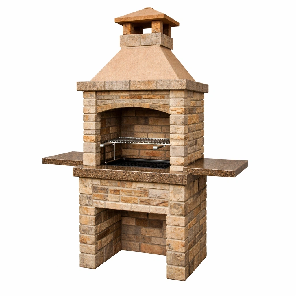 Barbecue in pietra con griglia in acciaio inox 120x60x210 cm-LUXEDREAMSPACE