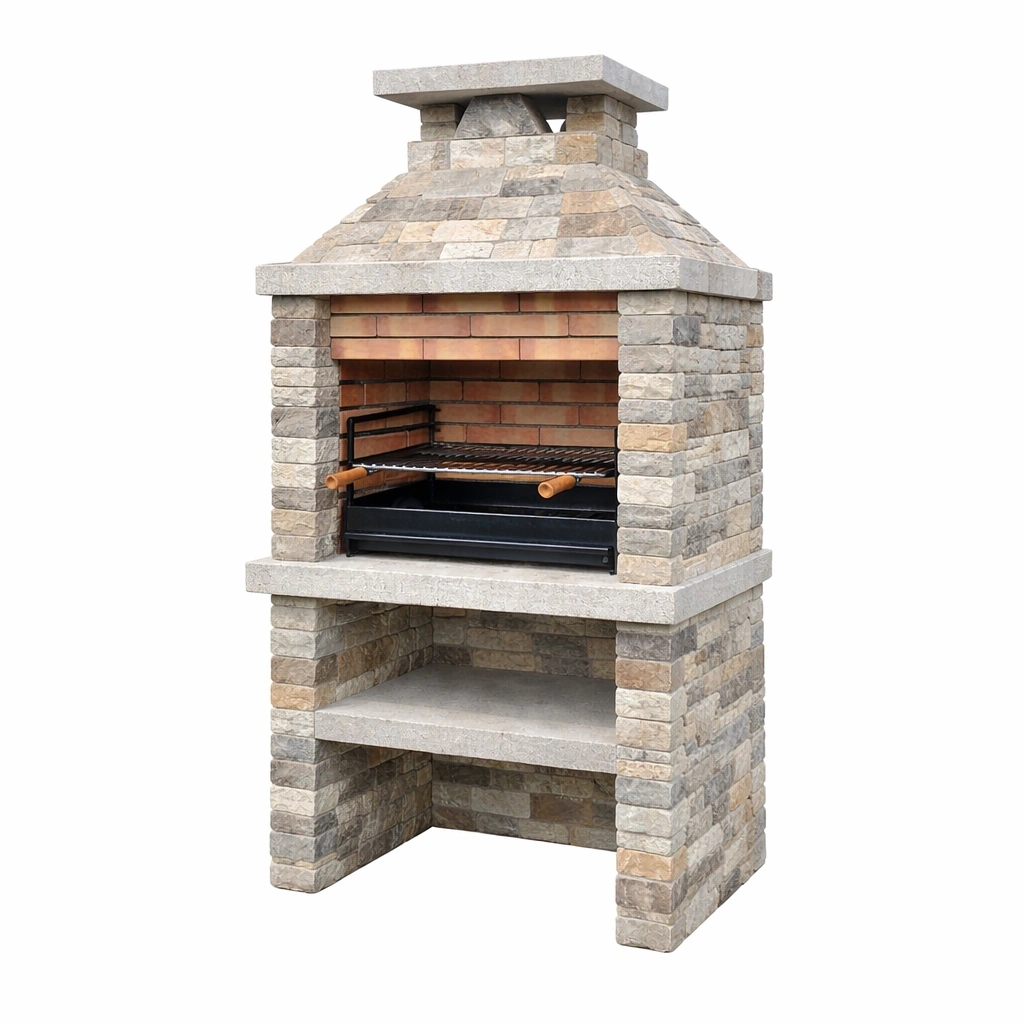 Barbecue in mattoni e pietra con griglia in acciaio 120x60x210 cm grigio marrone-LUXEDREAMSPACE